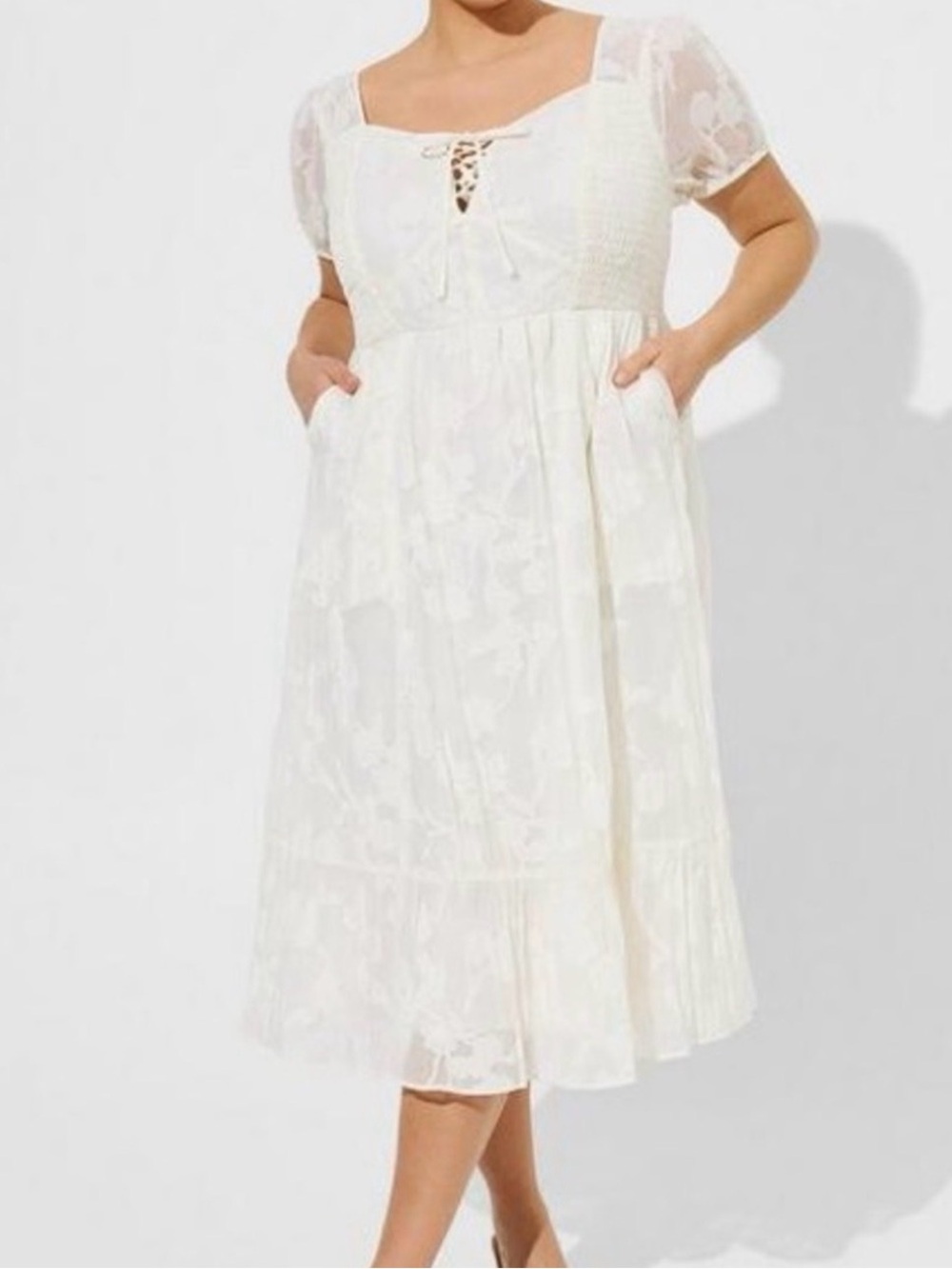 Torrid White Milkmaid Burnout Midi Dress